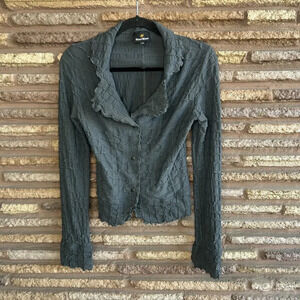KarKass Gray Quilted Ruffled End Snap Front Blouse Lightweight Jacket Size XS